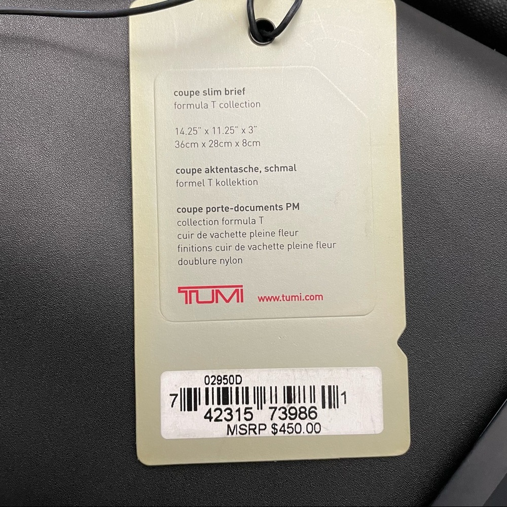 Tumi Black Leather Formula T Collection Coupe Slim Brief Top-Loading Briefcase - Picture 15 of 16